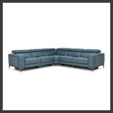 Light blue leather recliner corner sofa