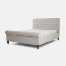 light grey buttoned headboard bed