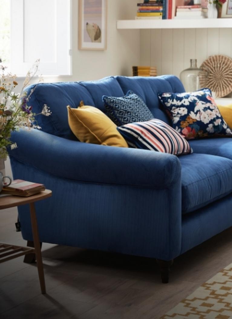 Windsor Heritage Royal Blue Velvet Fabric 3 Seater Sofa