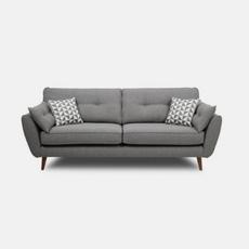 Grey four seater sofa with patterned scatter cushions