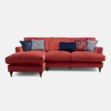 Red Corner chaise sofa with scatters