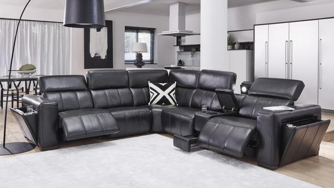 Black leather sectional 2024 with cup holders