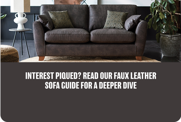 brown faux leather sofa with pattern scatters