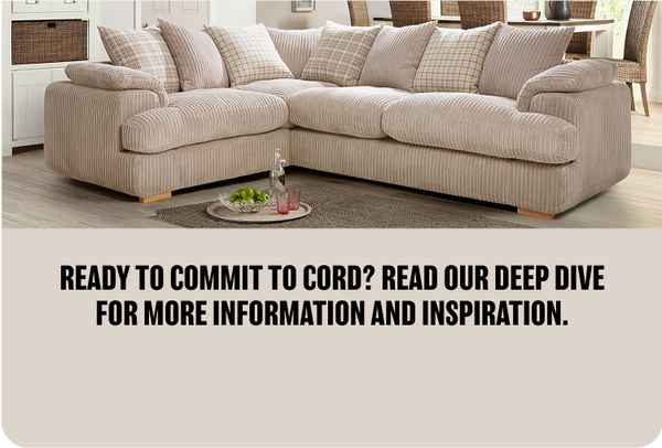 cream jumbo cord corner sofa with pillow back cushions