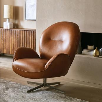 brown leather swivel chair with metal legs