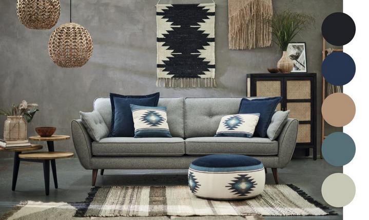 maximalist living room decor ideas with the french connection zinc sofa