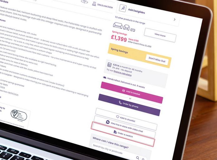close up of a laptop screen showing a product page and how to order a swatch