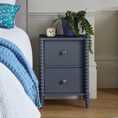 navy blue bedside table with bronze handles