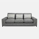 grey faux leather sofa with zebra print scatter cushions