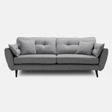 grey mid century sofa with wooden legs