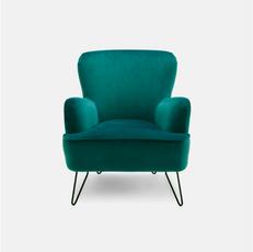 teal green velvet chair with metal black legs