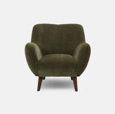dark green velvet accent chair with wooden legs