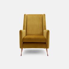 yellow accent chair with gold legs