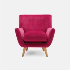 velvet pink accent chair with wooden legs