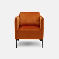 orange velvet accent chair with metal black legs