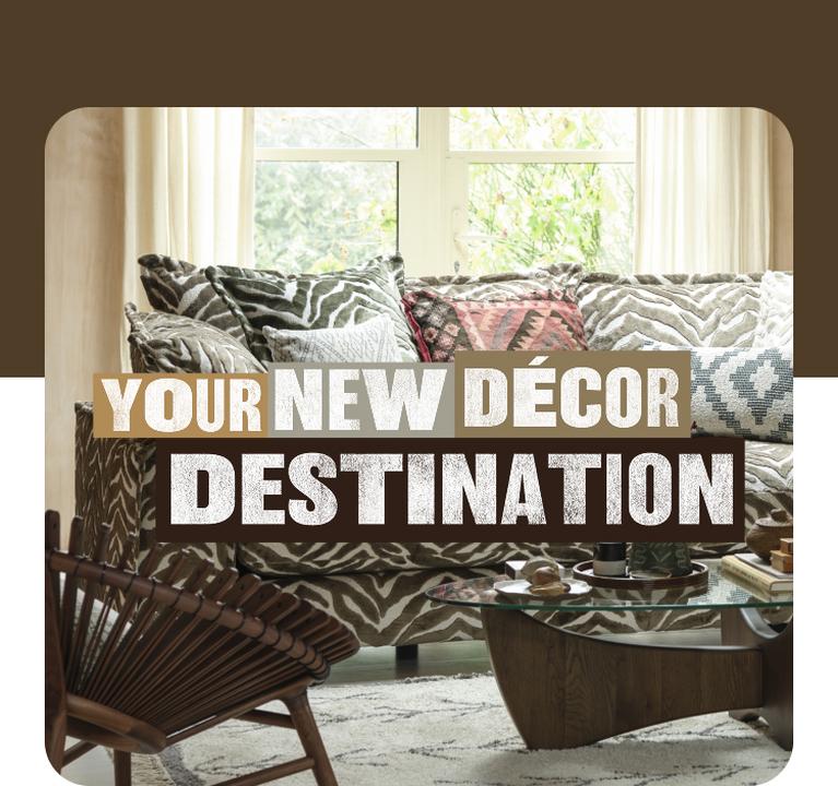 Zebra printed sofa and chair in a modern living room with dark wood furniture