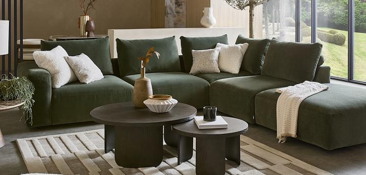 large olive green modular corner chaise sofa