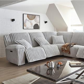 light grey fluffy cord power recliner corner sofa