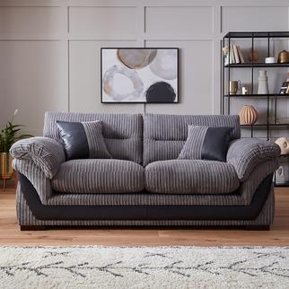 two tone grey jumbo cord sofa with black leather finish