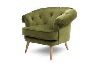 velvet chesterfield style tub chair with wooden legs