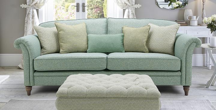 sage green living room with country living woodstock sofa