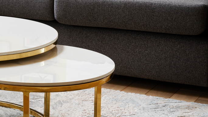 ceramic marble care guide with halo gold nest coffee table