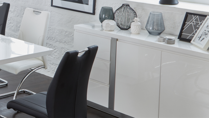 high gloss care guide with monochrome dining set