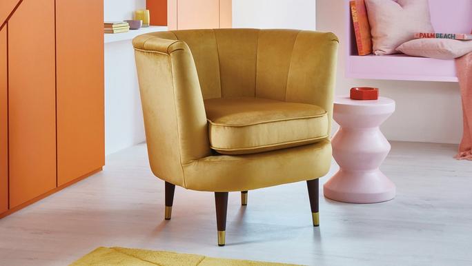 velvet yellow tub accent chair