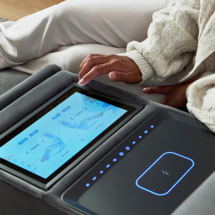 close up of a touch screen and wireless charging