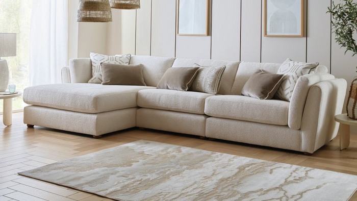 left hand facing chaise sofa with the house beautiful ada