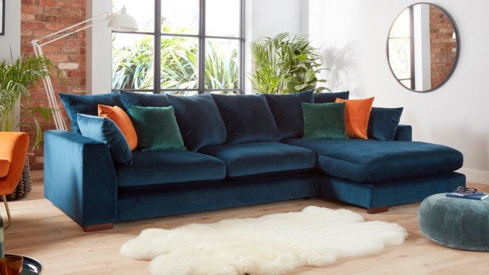 right hand facing chaise sofa with the plush