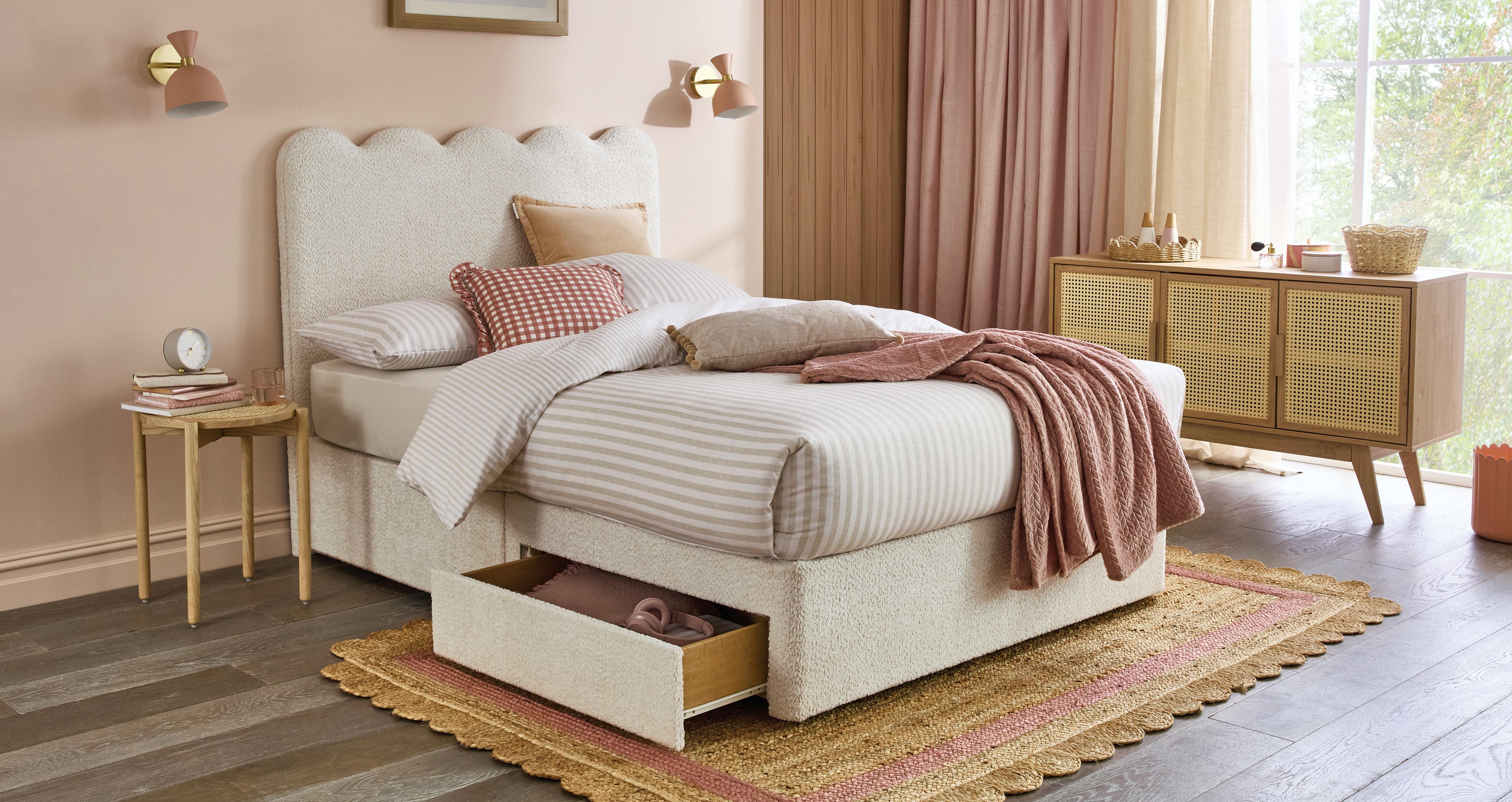 Cova 2 Drawer Small Double Bedframe in Cova Cream