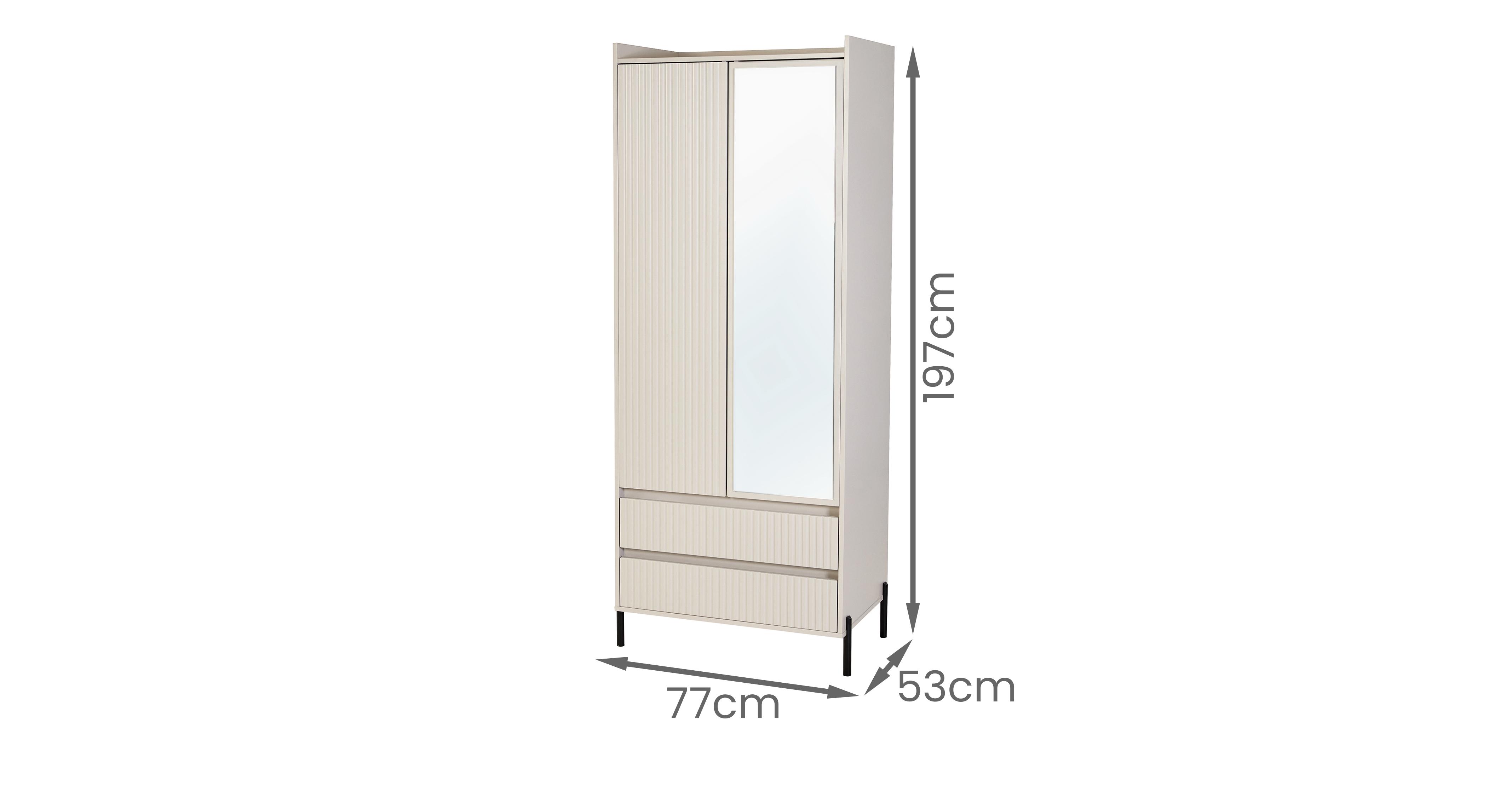 Crue 2 Door 2 Drawer Mirror Wardrobe in Crue Kashmir Matt