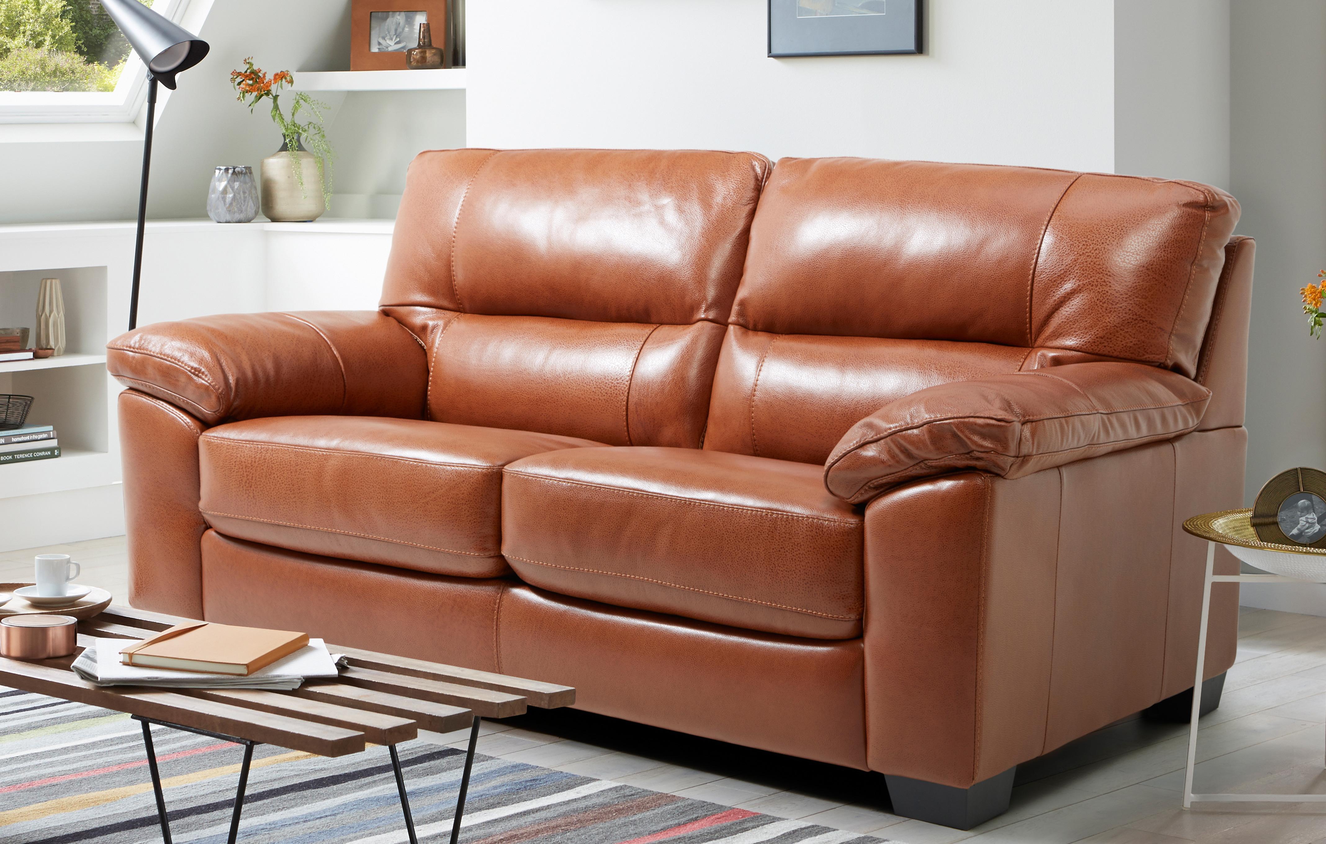 Tan leather sale sofa bed