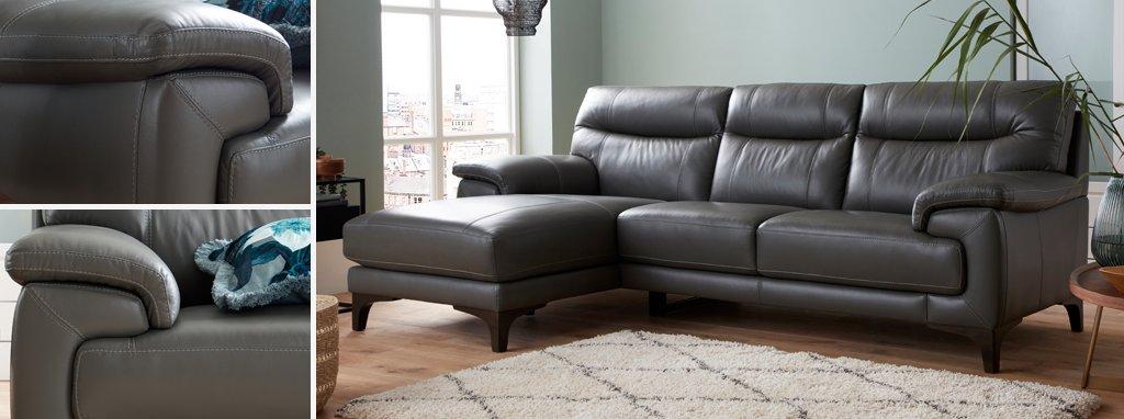 DFS ;leather corner sofa + ottoman, € 1,750