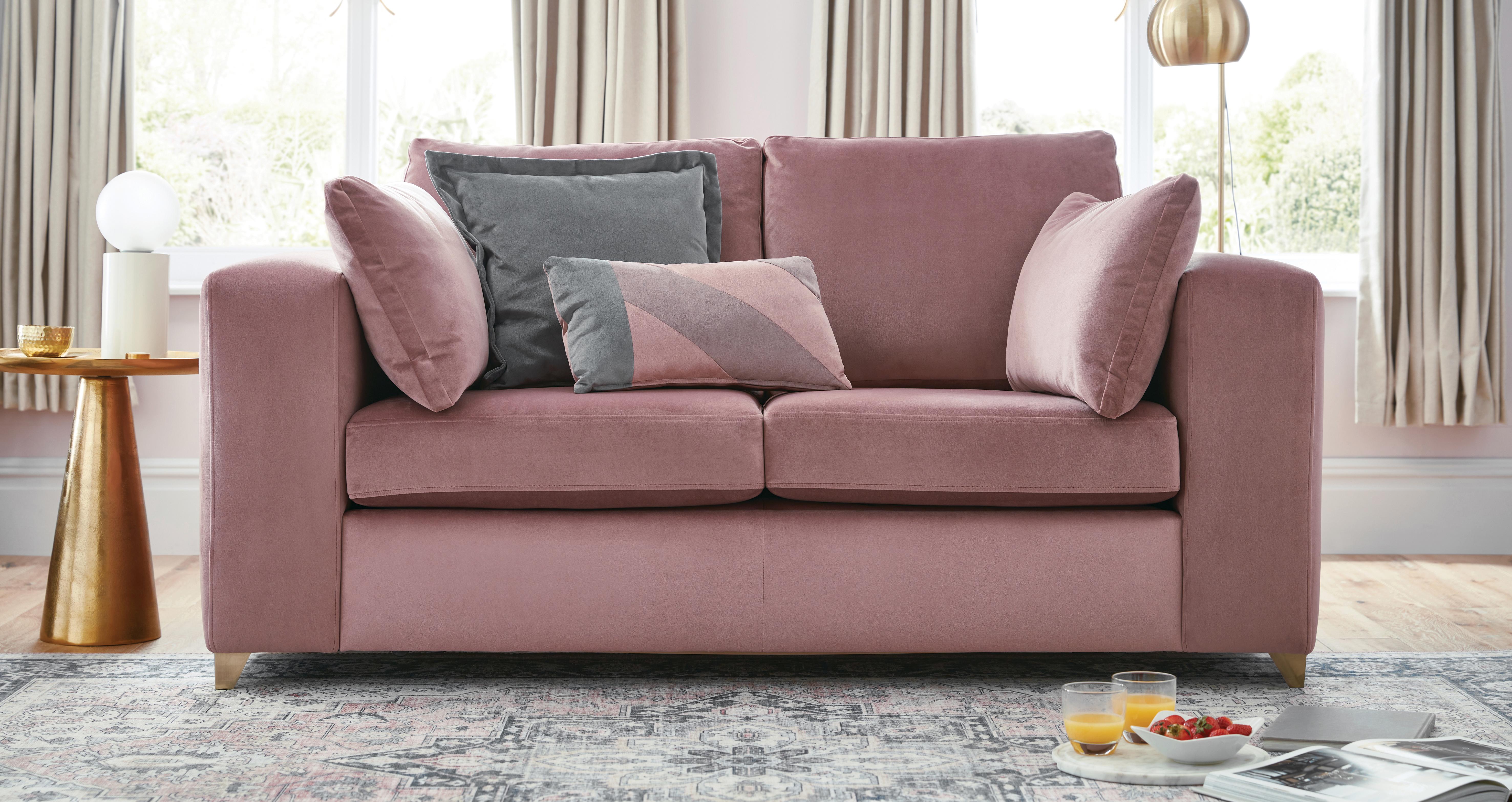 Darcy 2 Seater Deluxe Sofa Bed in Darcy Velvet Mauve with Brushed Brass feet
