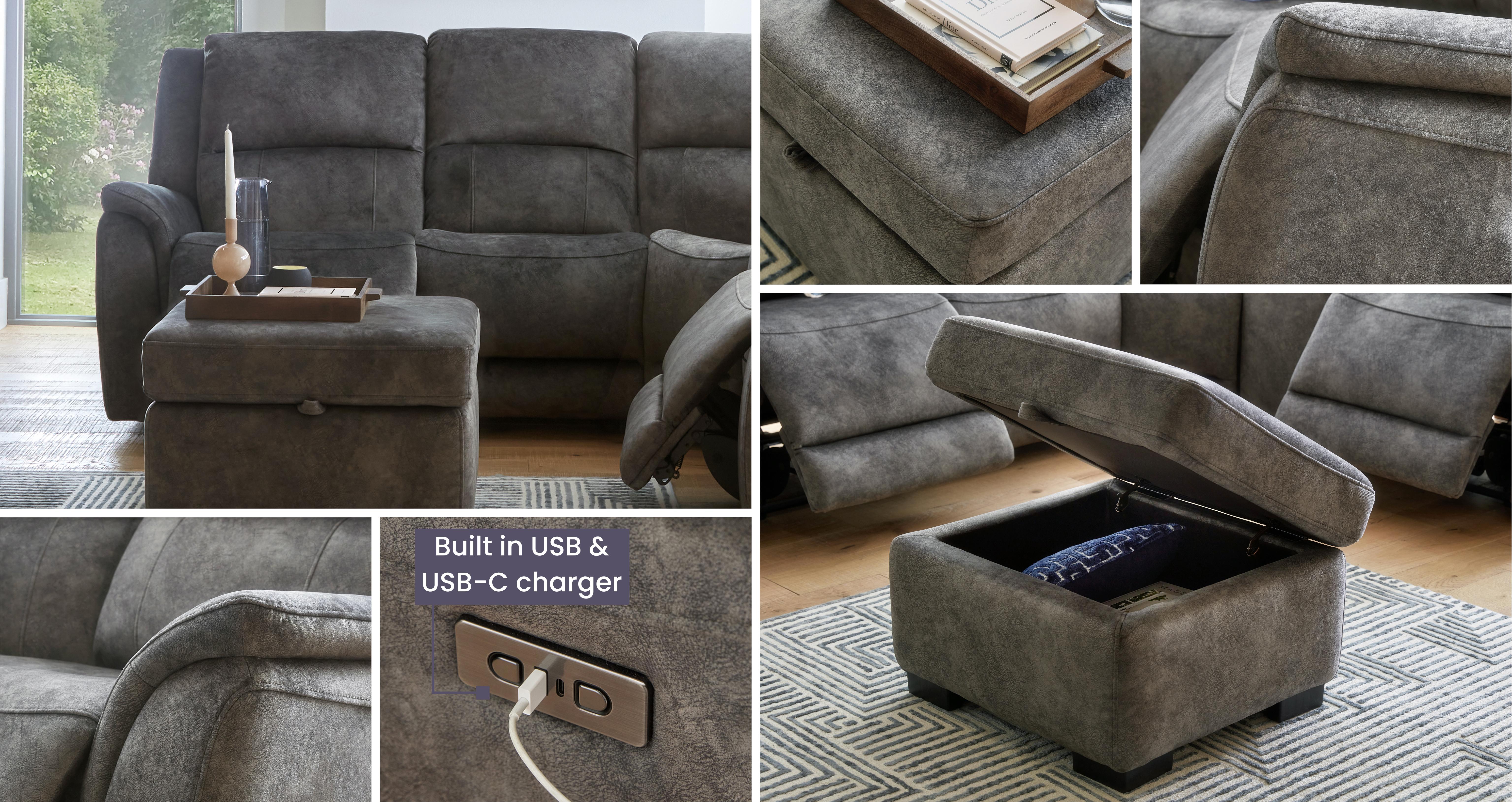 Declan-express Left Hand Facing 2 Corner 1 Power Recliner and Storage Footstool Bundle in Declan Express Grey