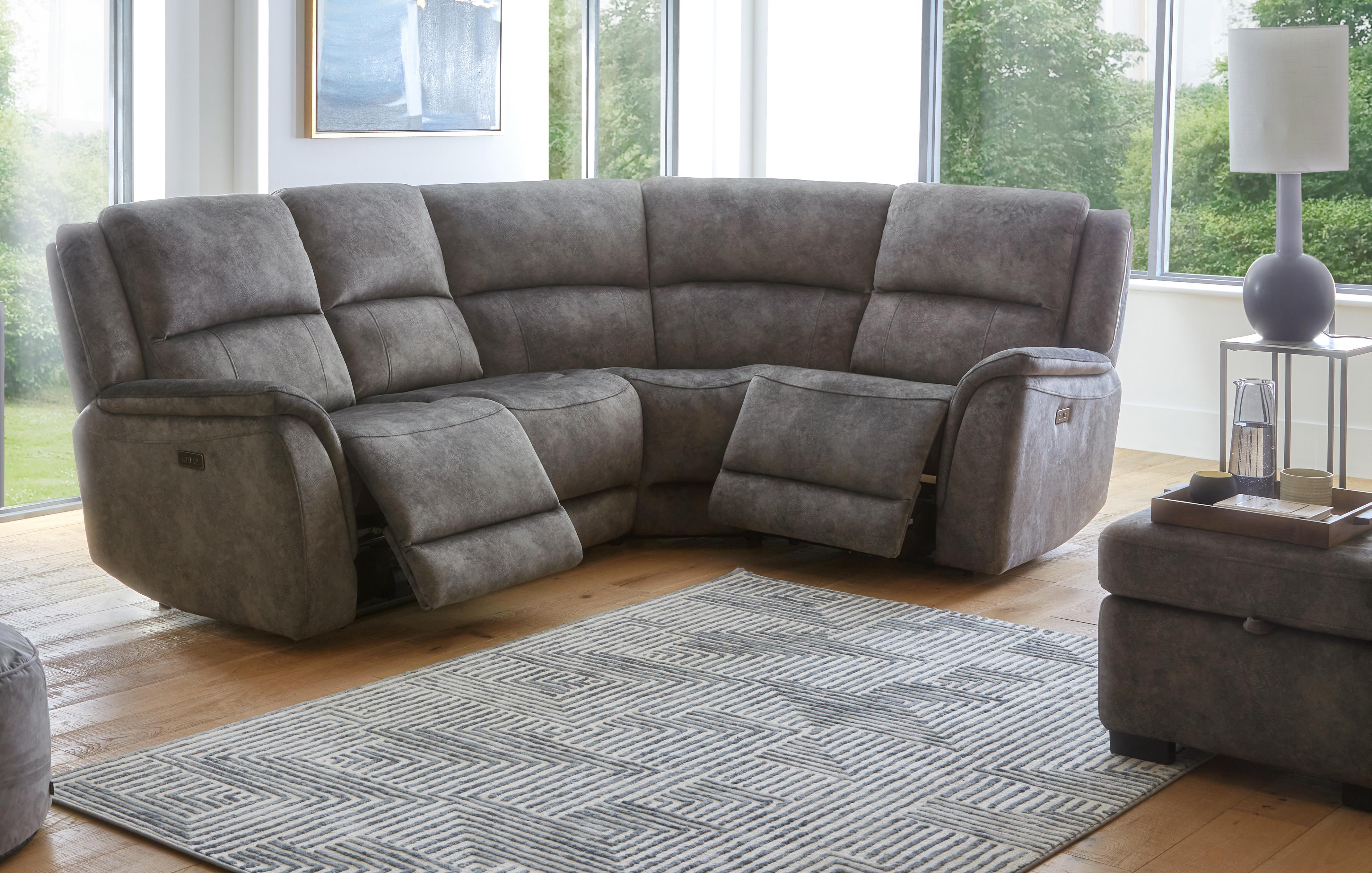 Left Hand Facing 2 Corner 1 Power Recliner and Storage Footstool Bundle