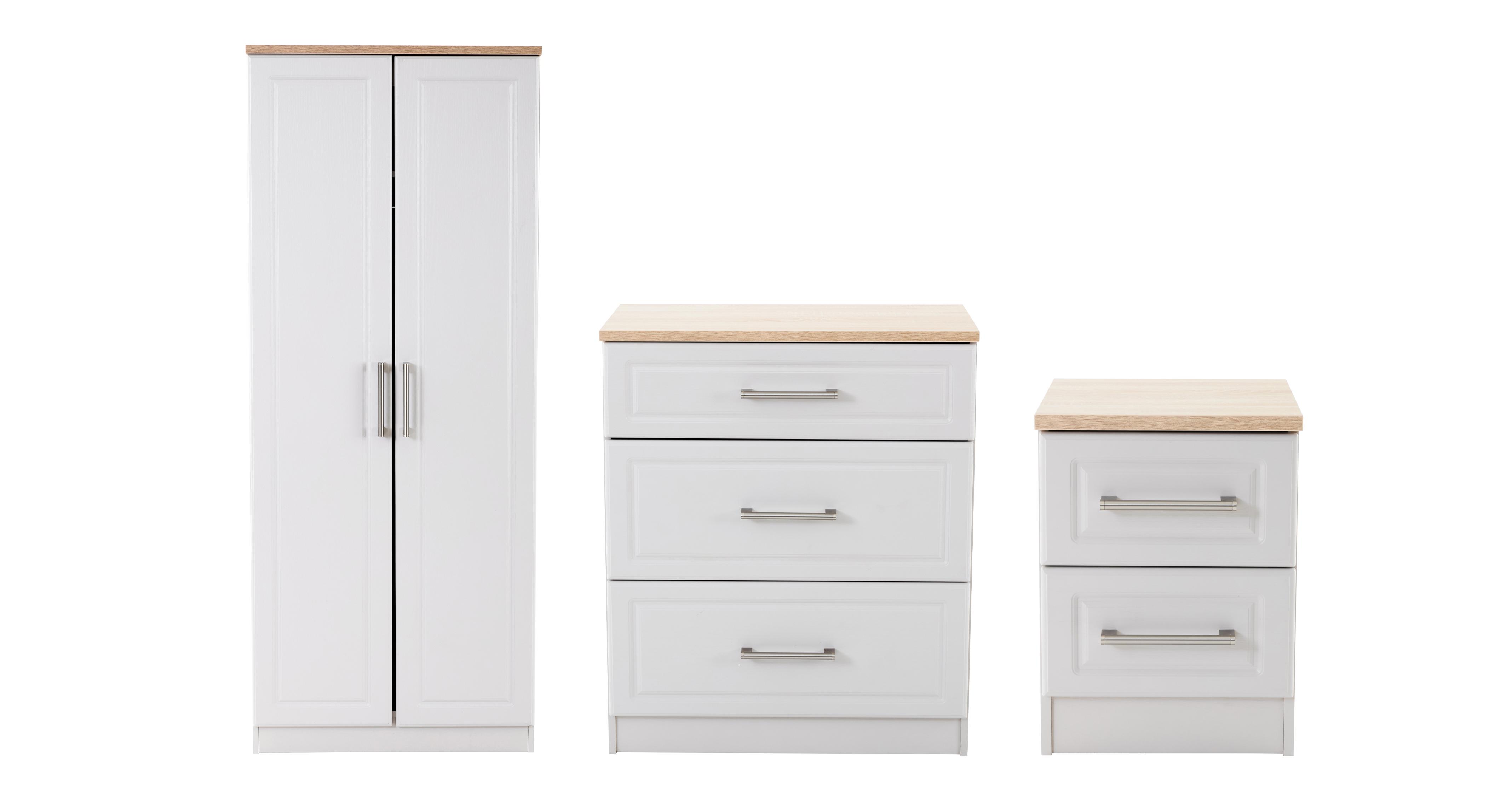 2 Drawer Bedside Cabinet, 3 Drawer Deep Chest & 2 Door Wardrobe Bundle