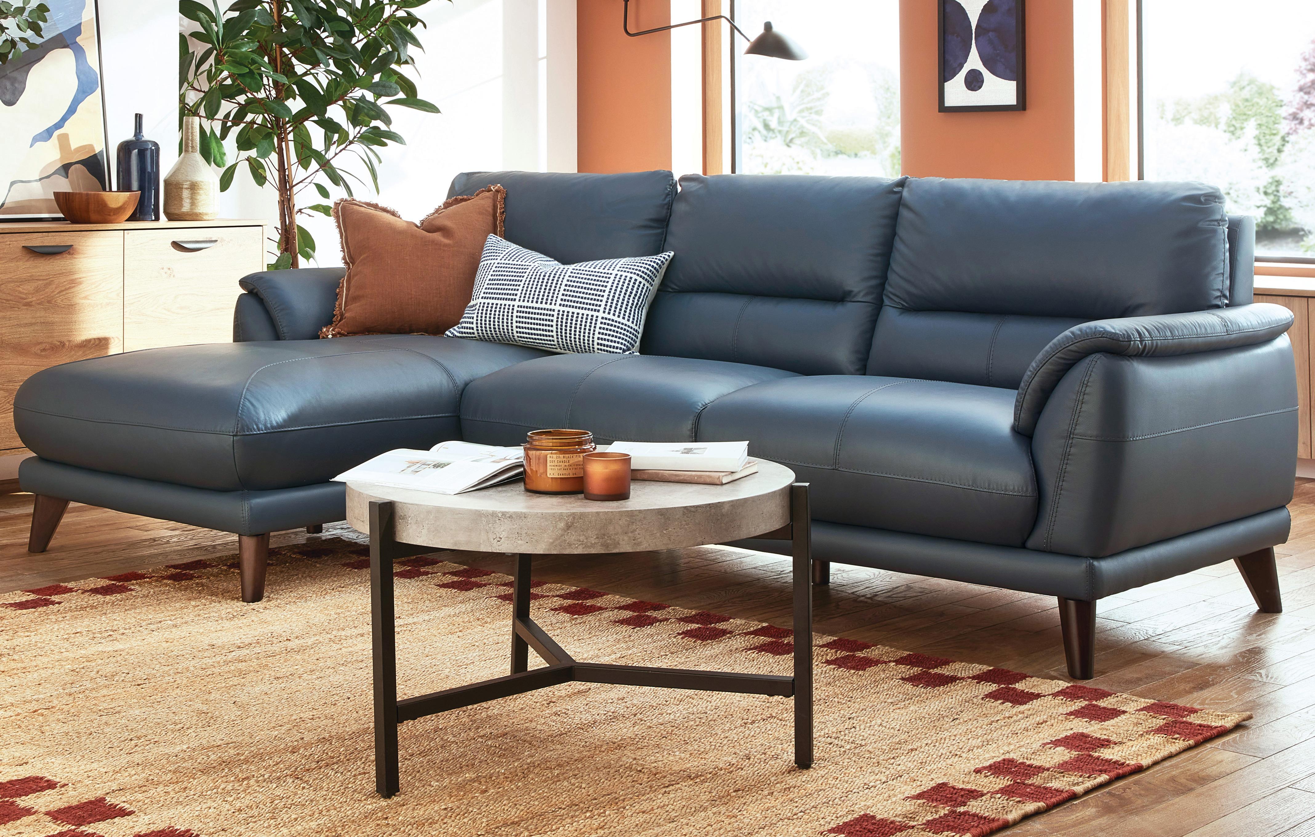 Navy leather lounge sales