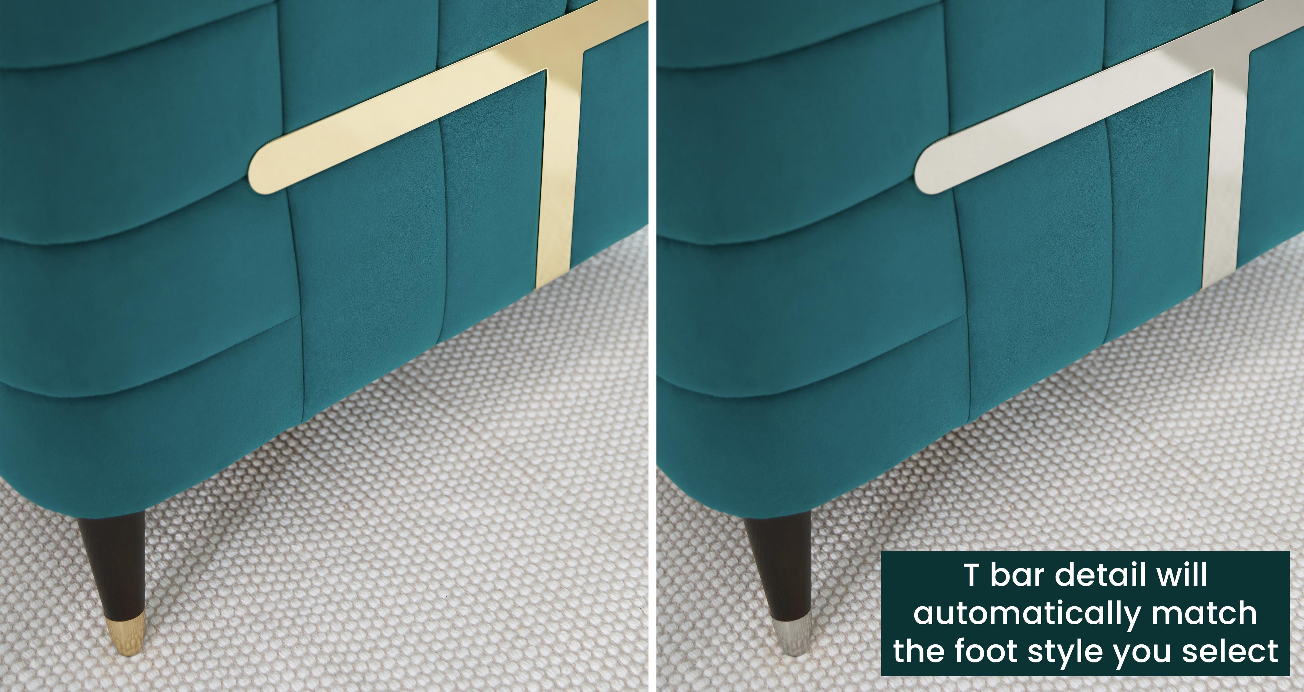 Farringdon Left Hand Facing 3 Corner 1 with T-Bar Side in Farringdon Velvet Teal with Gold feet