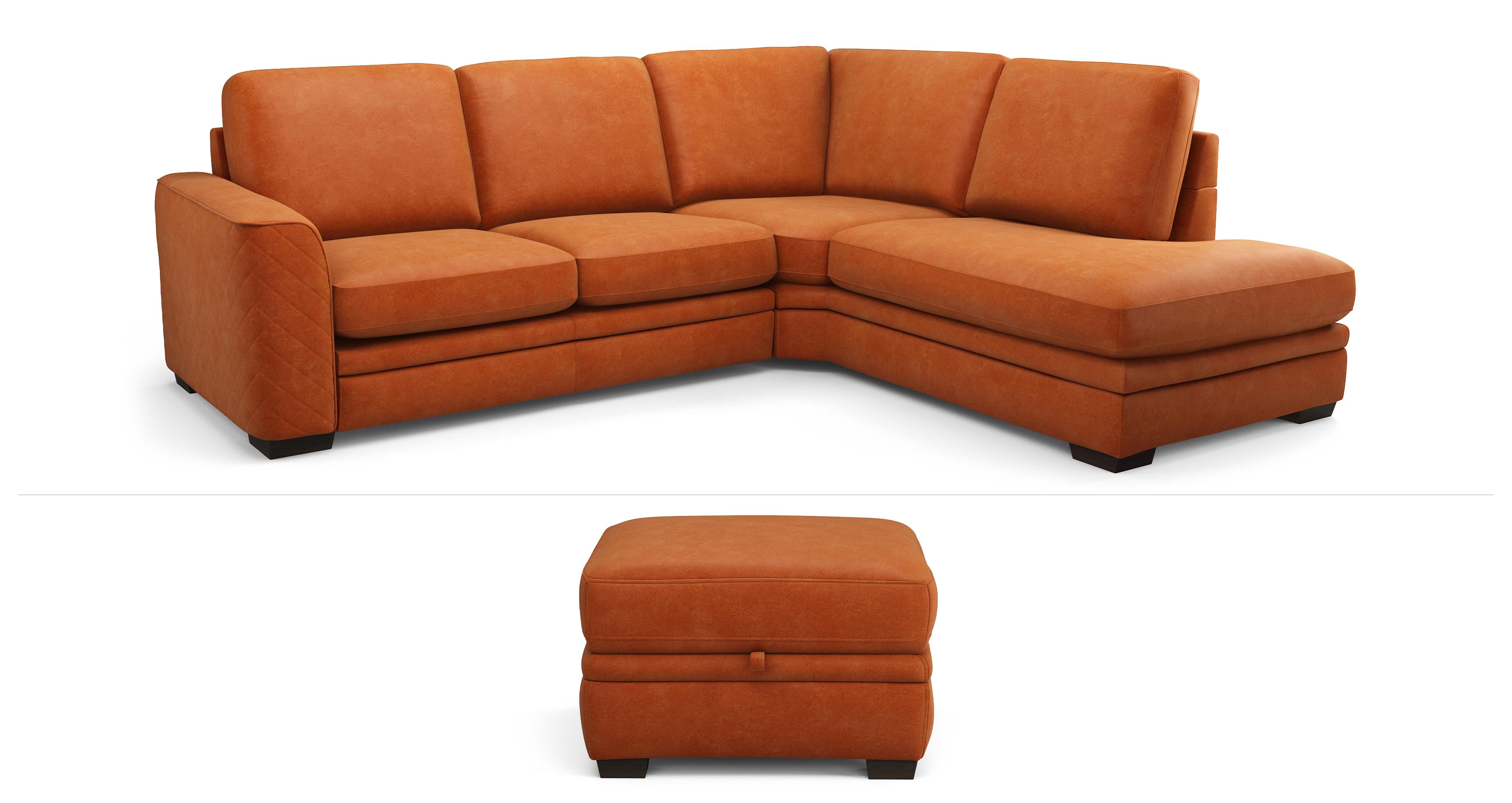 Left Hand Facing Arm Open End Corner Sofa and Stool Bundle