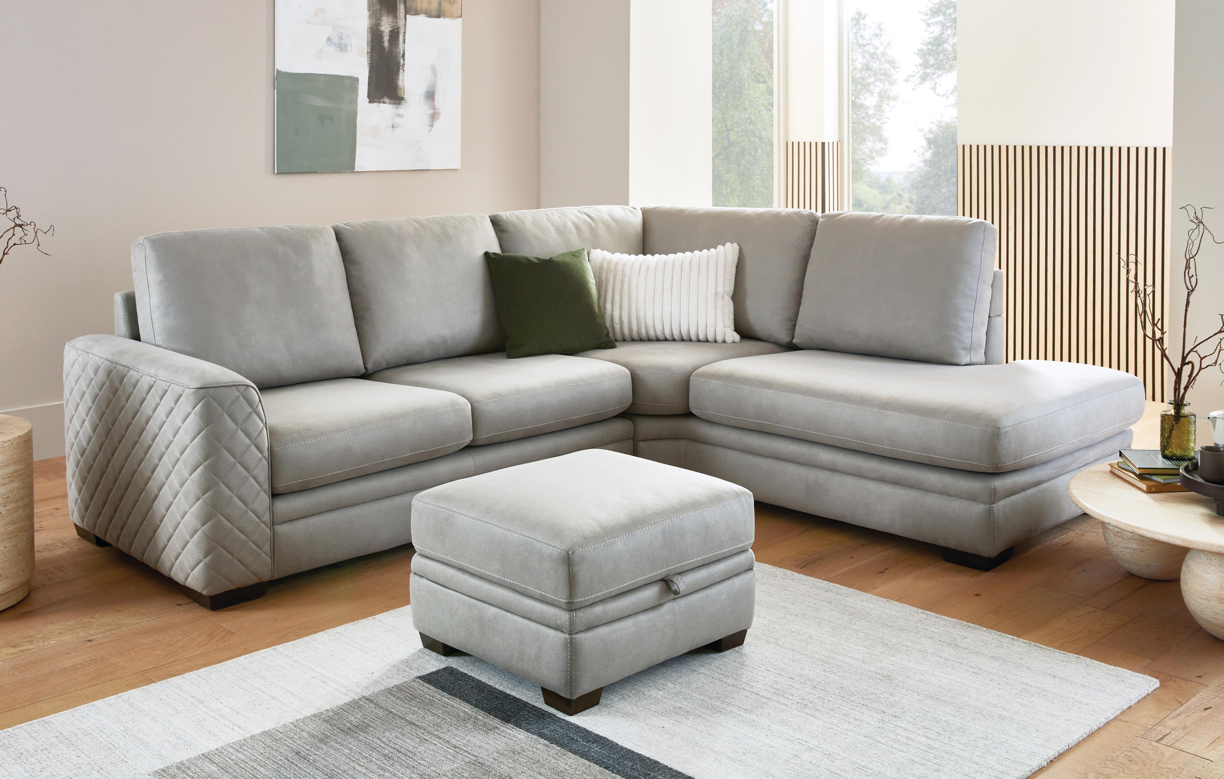 Left Hand Facing Arm Open End Corner Sofa and Stool Bundle