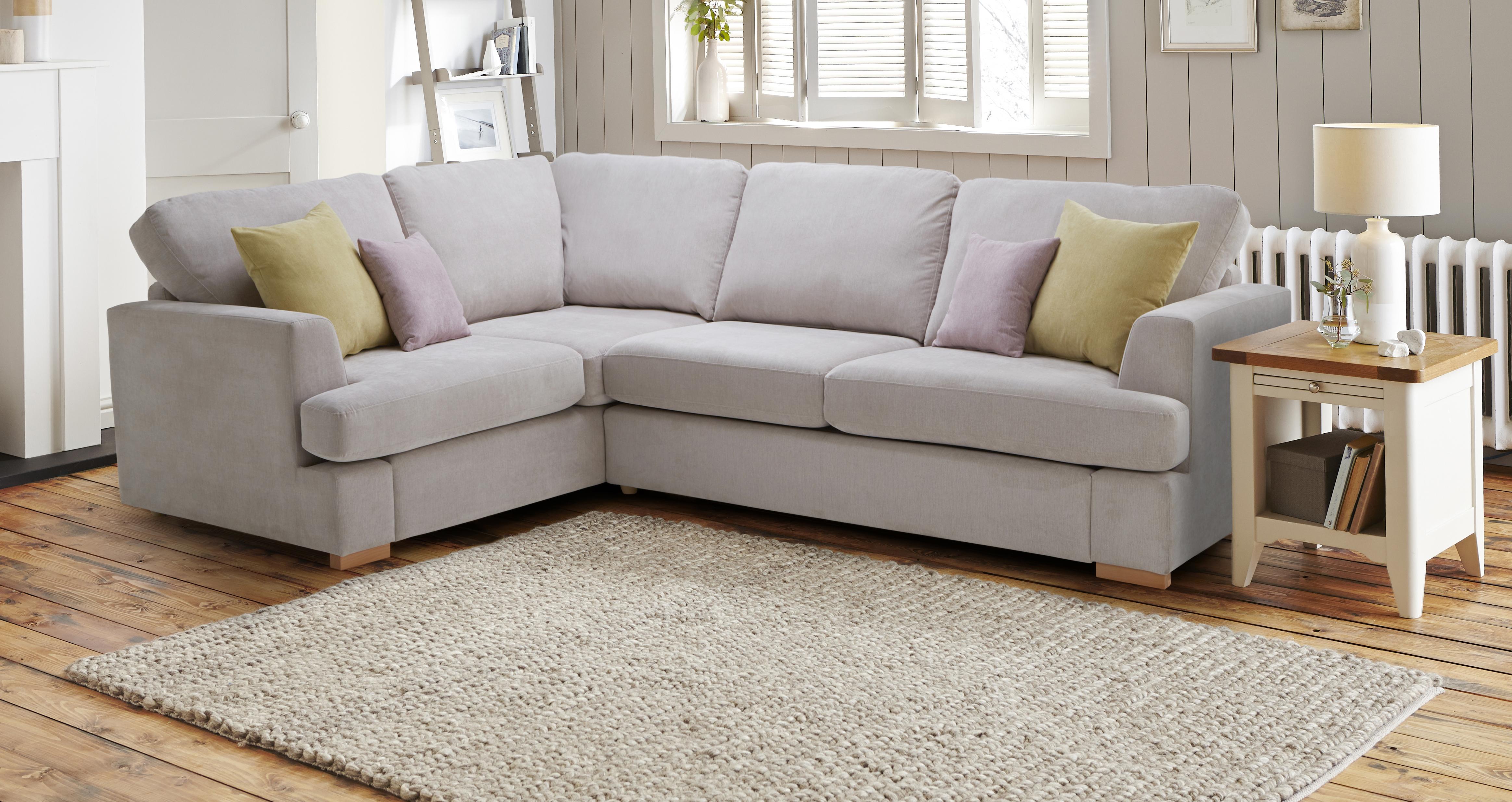 Freya Right Hand Facing 2 Seater Corner Sofa in Freya Silver with Silver feet