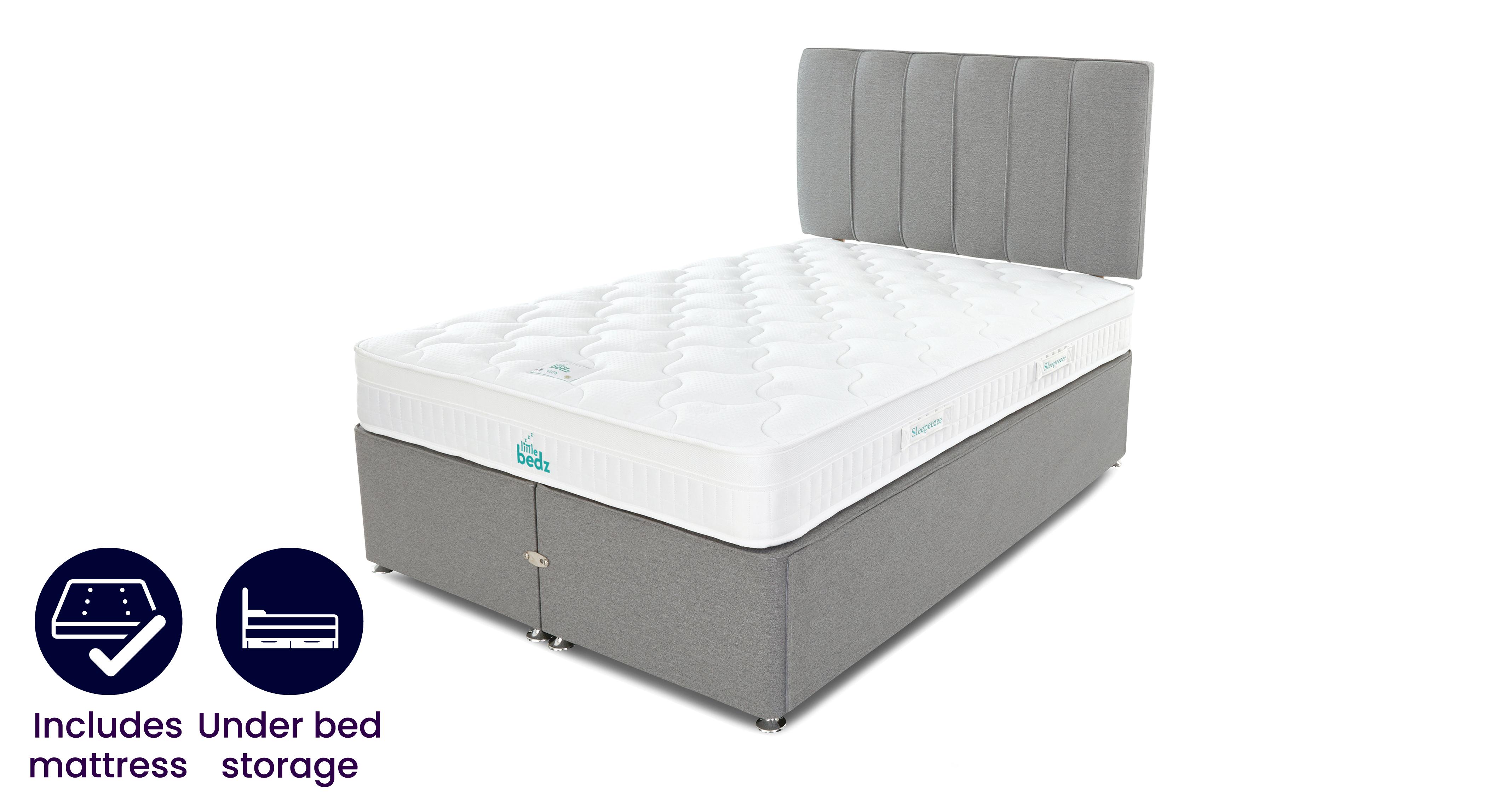 Small Double Store Away Base, Headboard and Little Bedz Glow Mattress