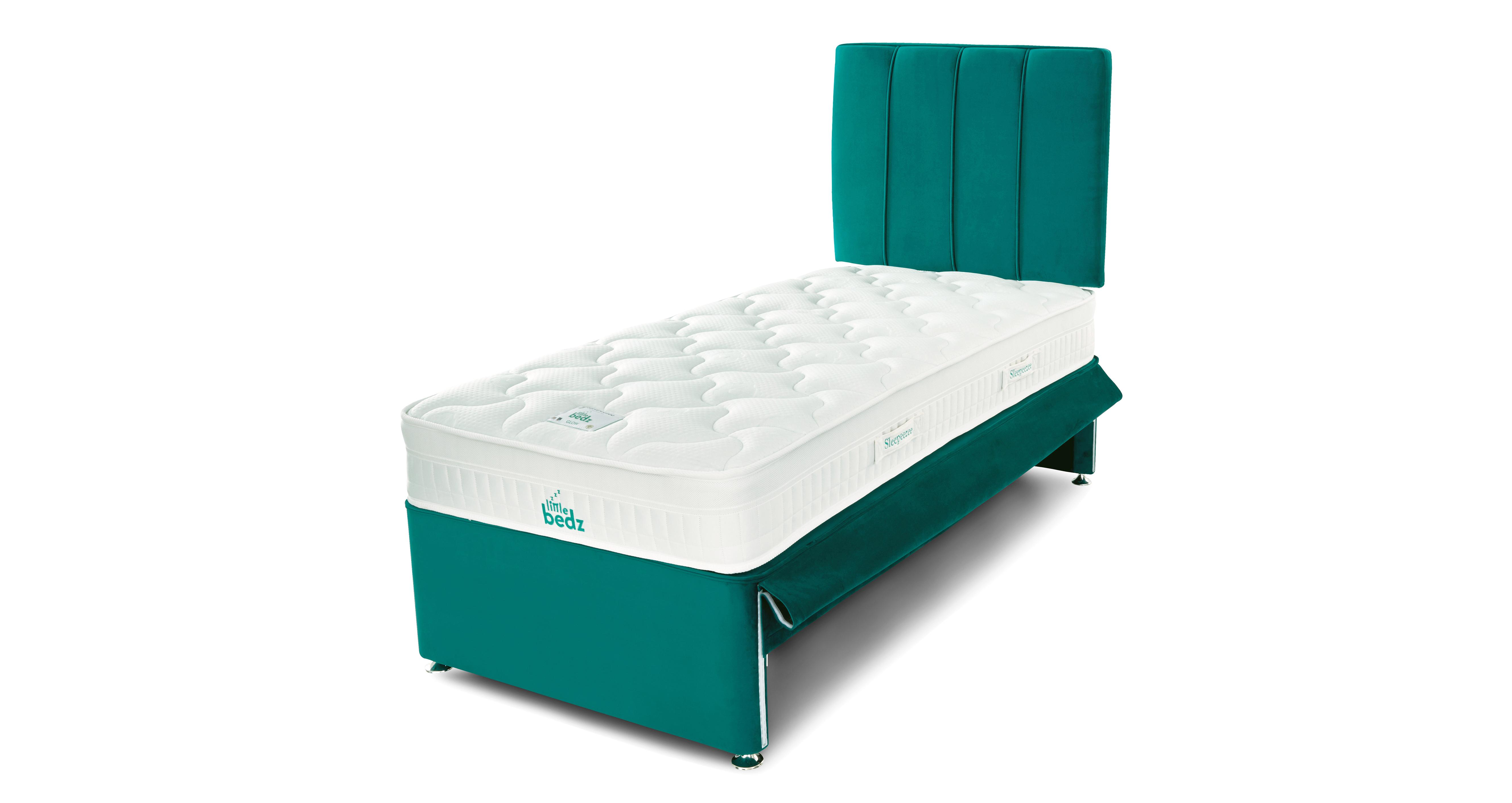 Geo Single Store Away Base, Headboard and Little Bedz Glow Mattress in Bea Velvet Teal