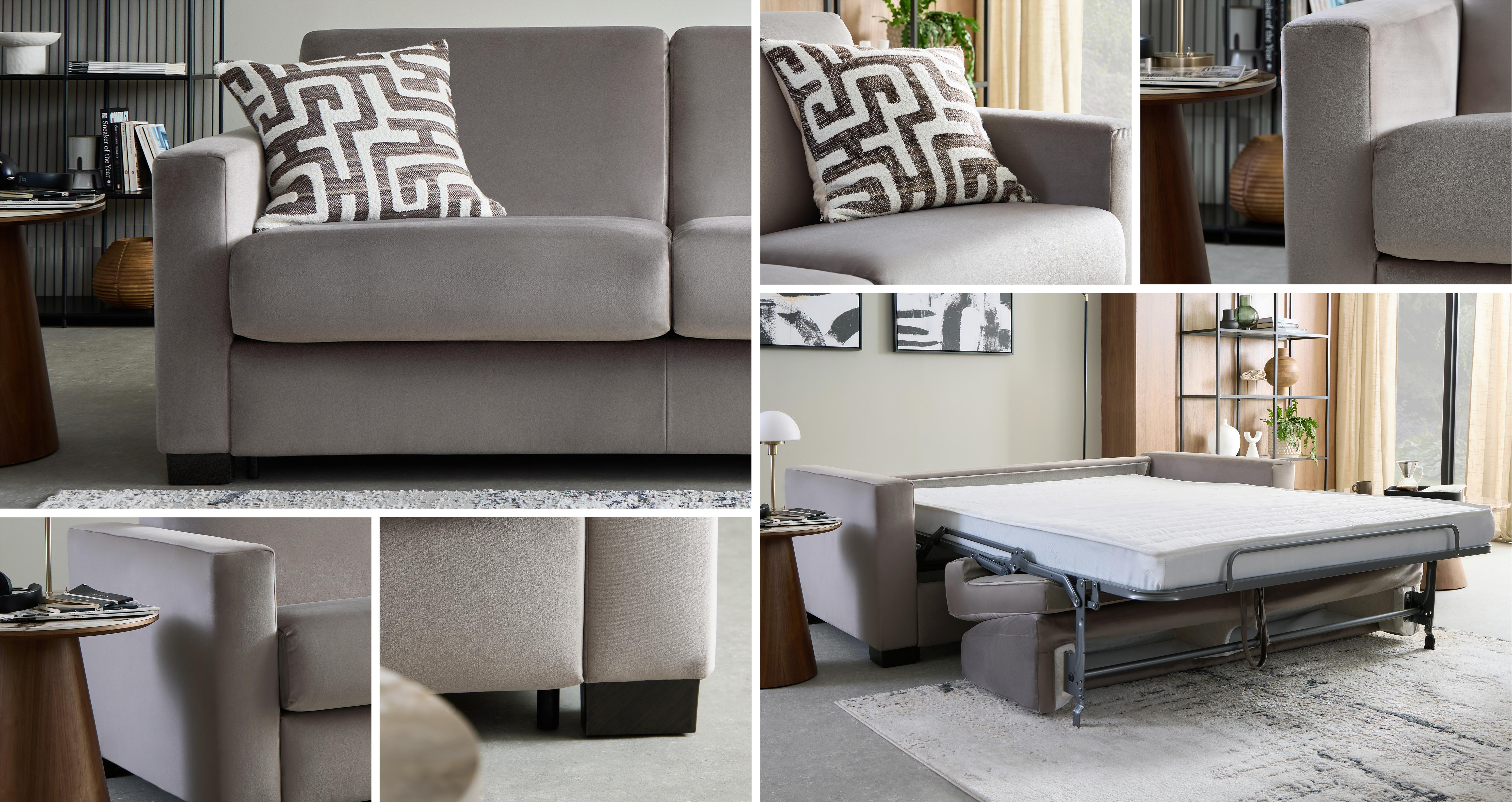Gianni 3 Seater Sofa Bed in Lusso Velvet Grey