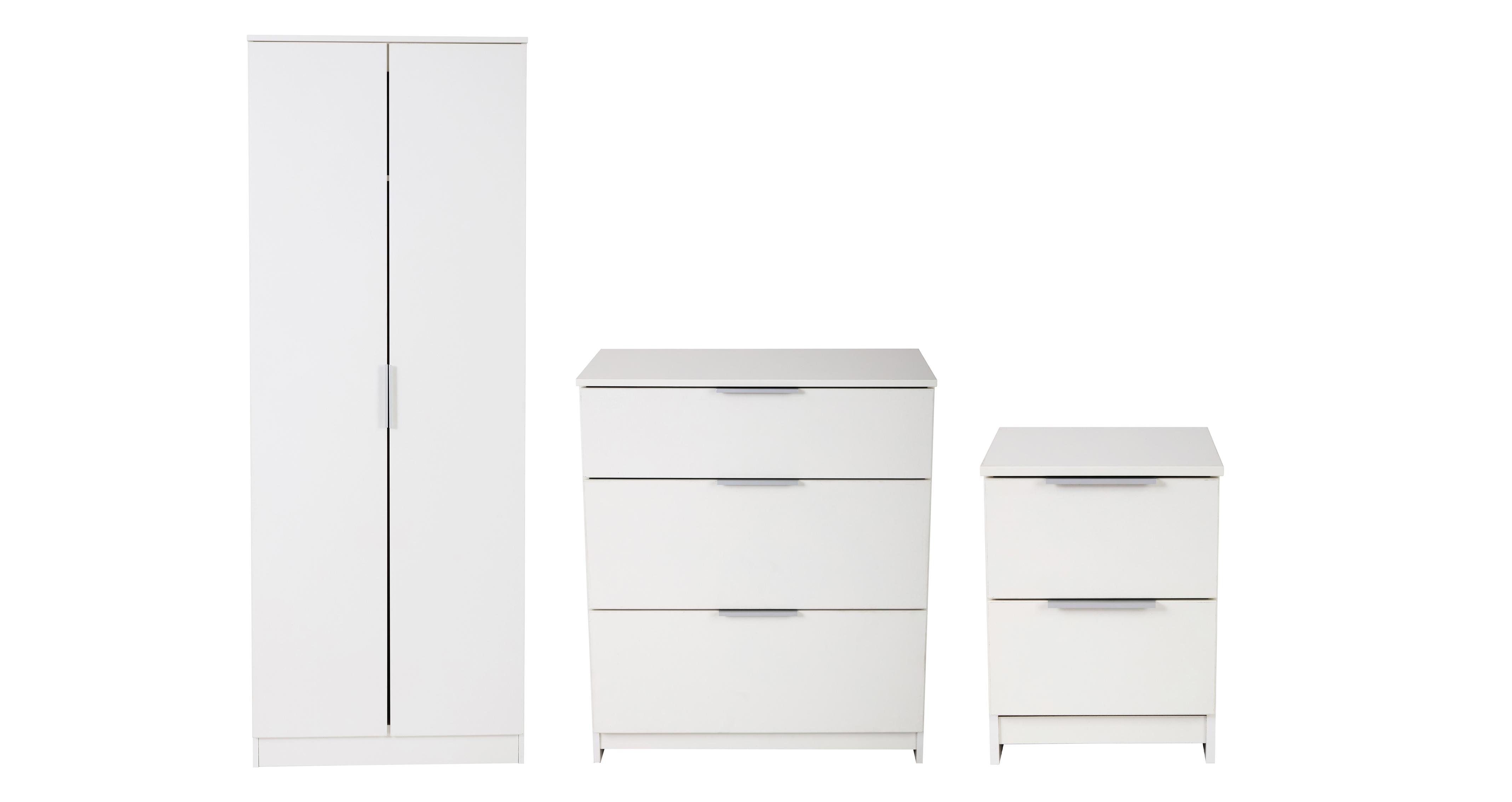 2 Drawer Bedside Cabinet, 3 Drawer Deep Chest & 2 Door Wardrobe Bundle