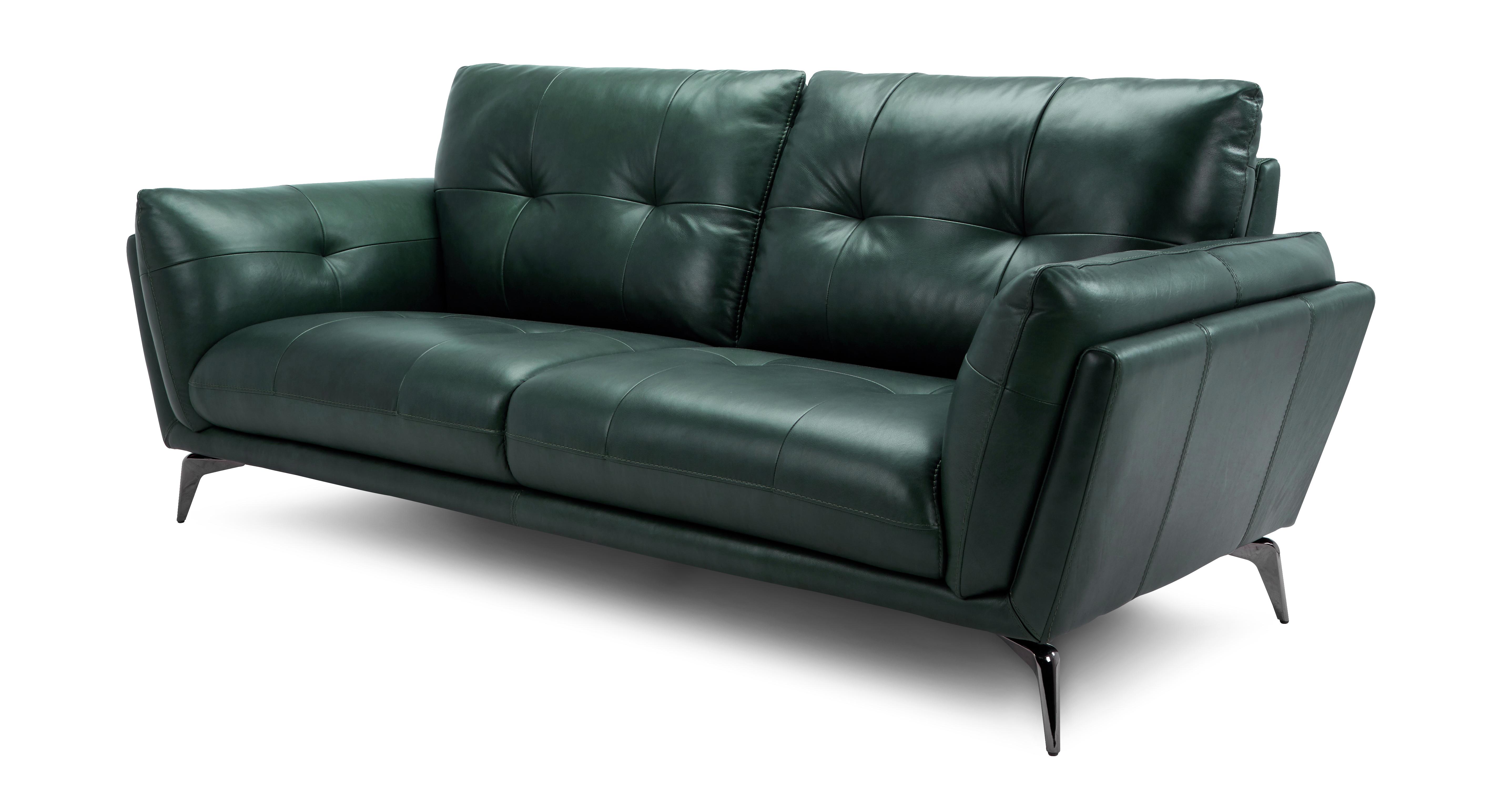 Forest green store leather sofa