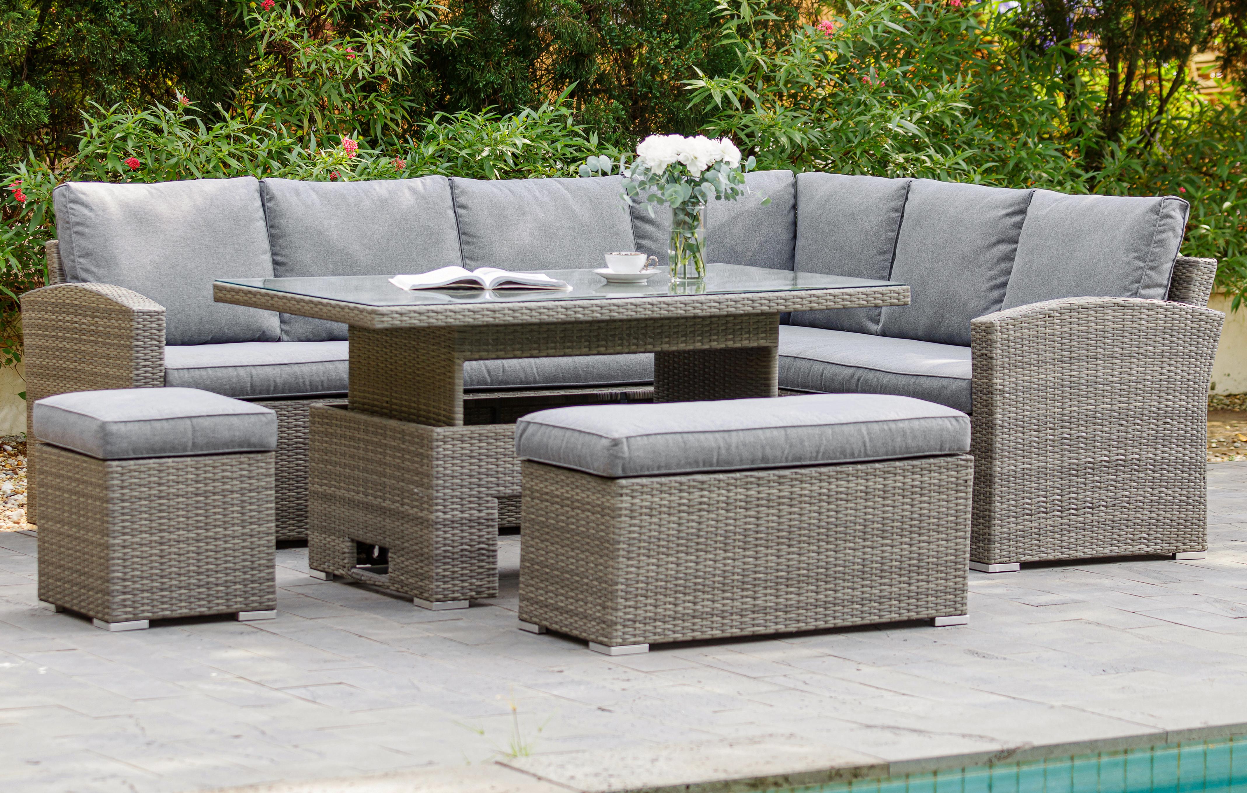 Rattan Corner Sofa & Rising Table Set